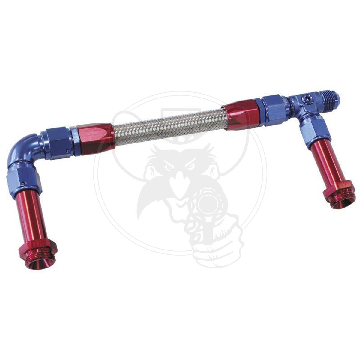 AEROFLOW FUEL INLET RAIL KIT 4150 FITS HOLLEY DUAL LINE -8AN BLUE