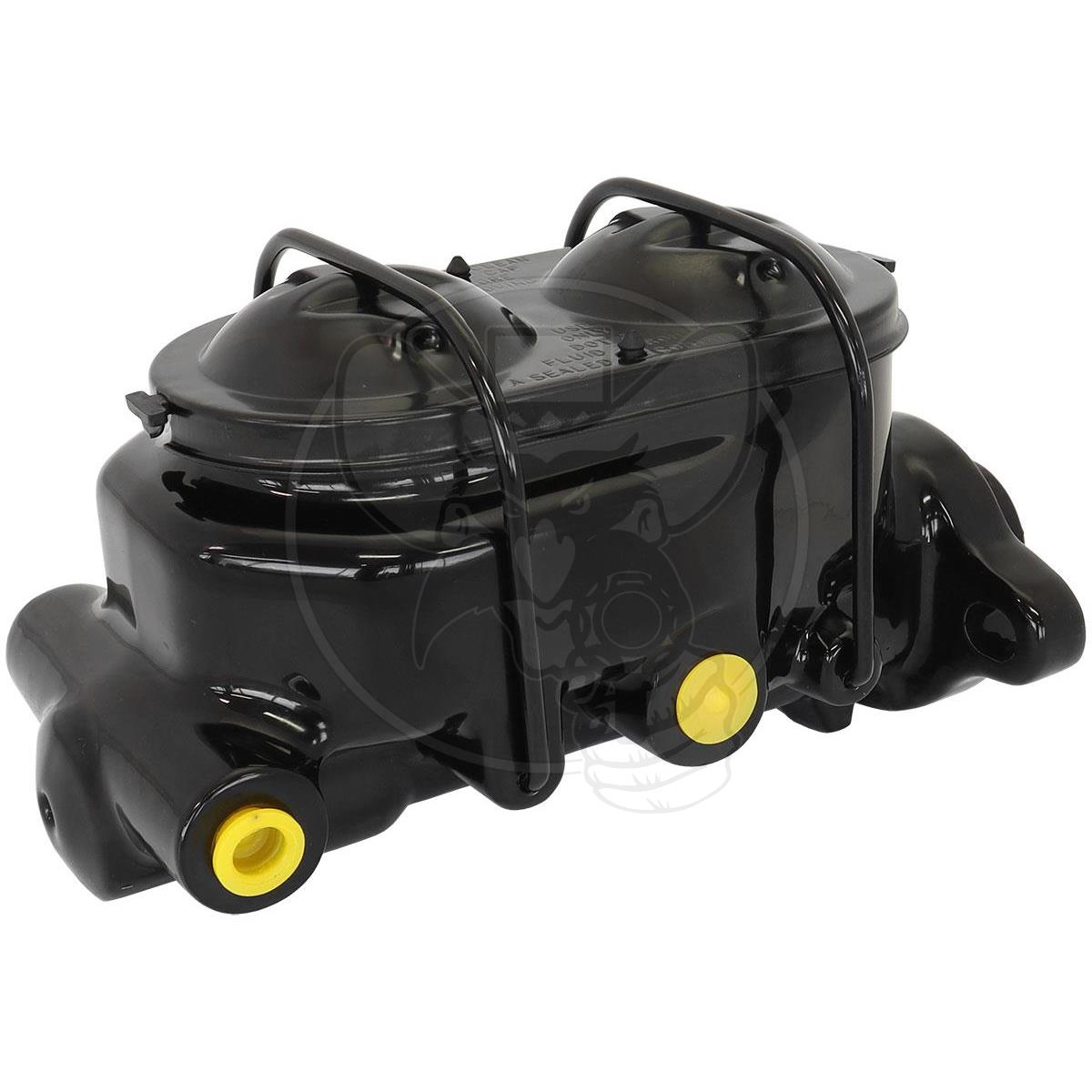 AEROFLOW BRAKE M-CYLINDER 1-1/8" BORE DUAL BOWL BLACK C-IRON GM