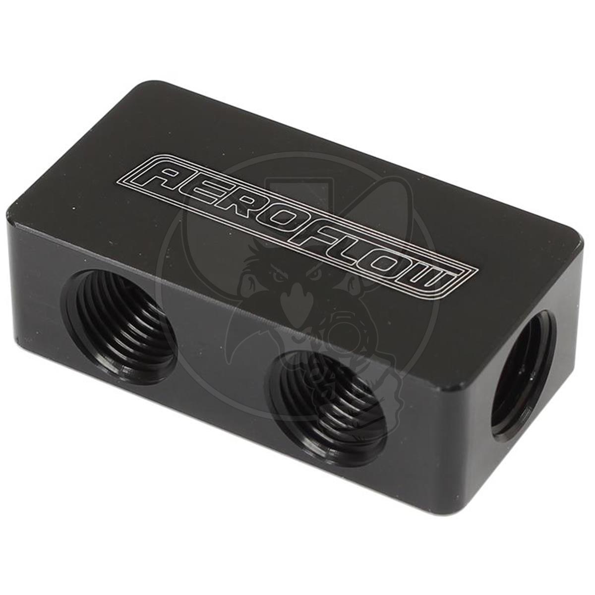 AEROFLOW DISTRIBUTION BLOCK 2 IN 4 OUT - ALL PORTS 1/8" NPT BLK