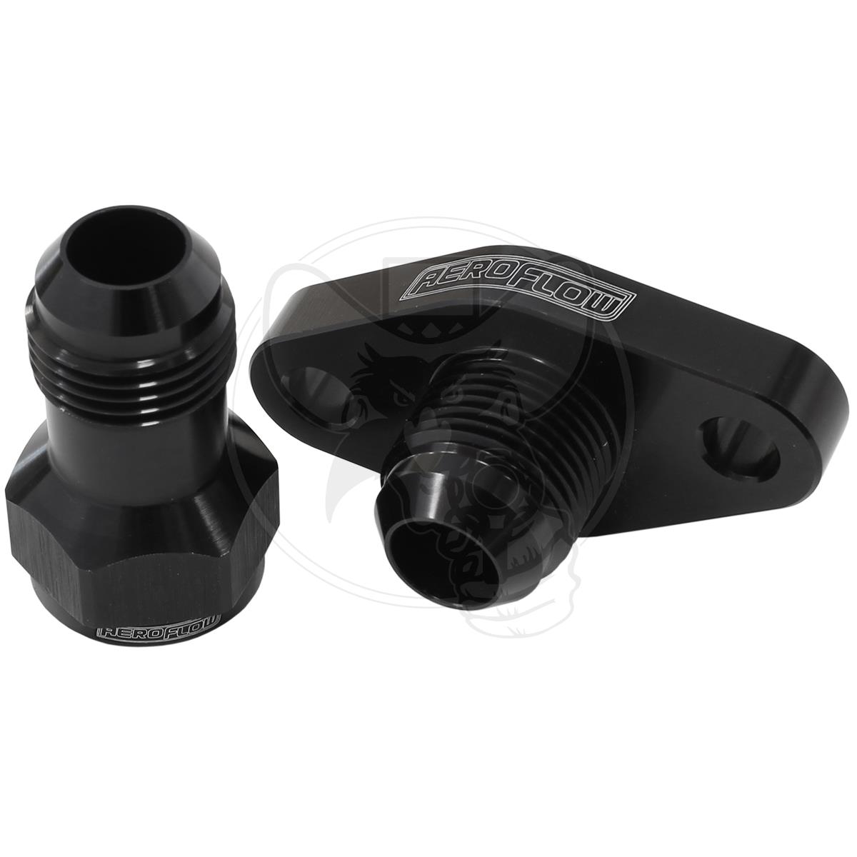 AEROFLOW TURBO DRAIN ADAPTER -10AN WITH 51MM HOLE CENTRE BLACK FINISH