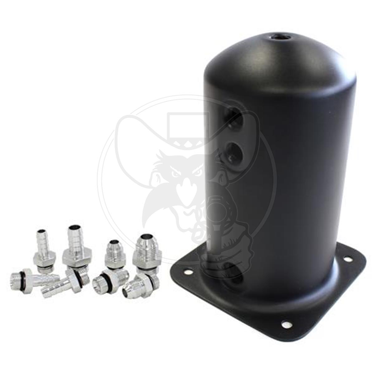 AEROFLOW SURGE TANK 2.5 LTR SPUN ALLOY W/BARB & AN FITTINGS BLACK