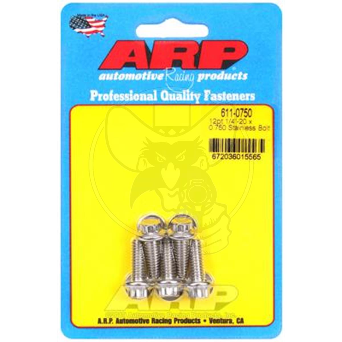 ARP Stainless 300 Polished Bolts 12-Pt 1/4"-20 UNC x 0.750" UHL 5Pk