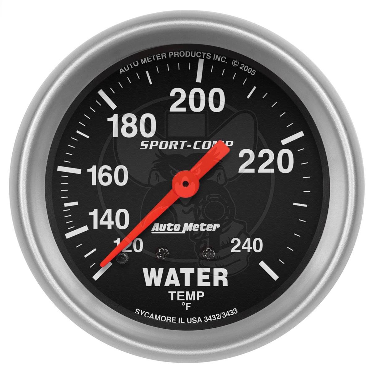 AUTOMETER GAUGE SPORT-COMP BLACK TEMPERATURE MECH 120-240° F, 2-5/8"
