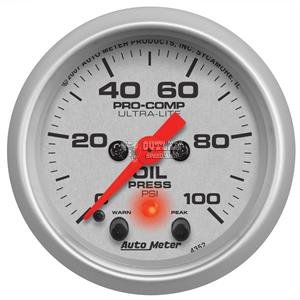 AUTOMETER OIL PRESSURE GAUGE WITH MEMORY WARNING LIGHT 2-1/16" 100 PSI
