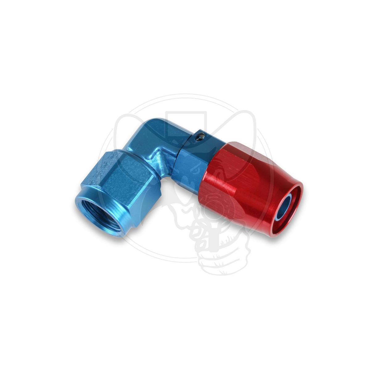 EARLS 90° SWIVEL SEAL HOSE END -6AN RED/BLUE LOW PROFILE