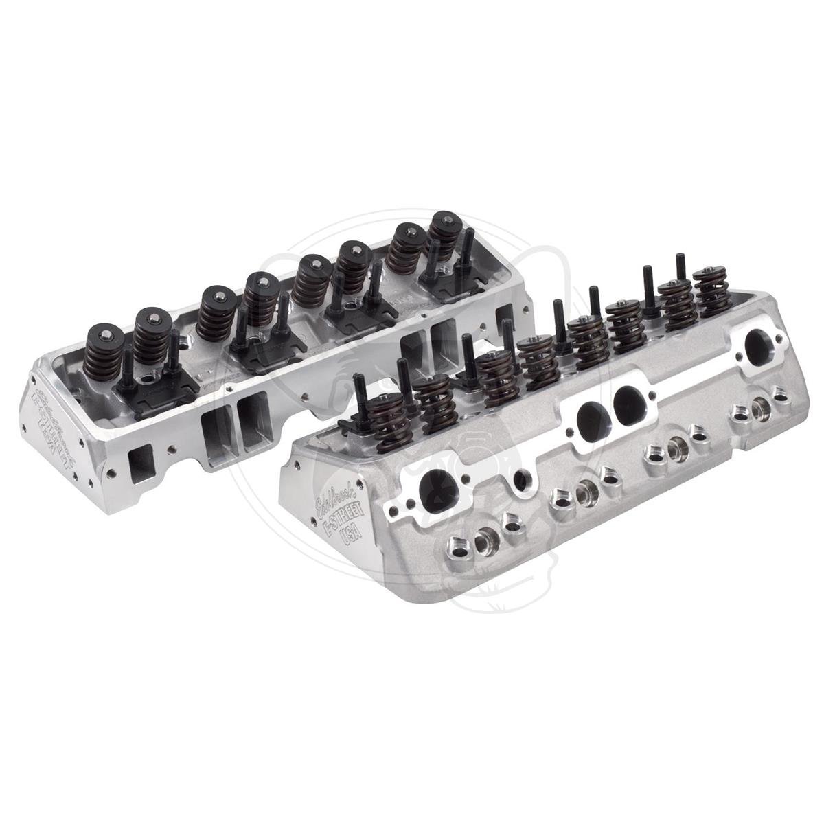 EDELBROCK CYLINDER HEADS ALLOY E-STREET FITS CHEV SB COMPLETE PAIR