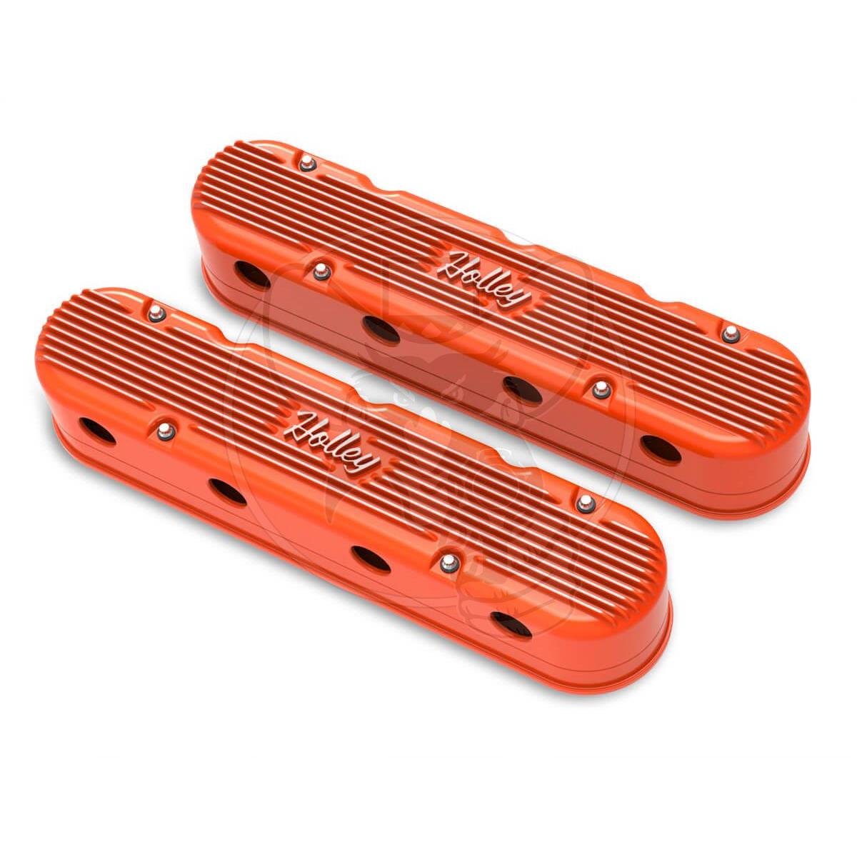 HOLLEY 2-PC LS VALVE COVERS WITH VINTAGE LOGO - FACTORY ORANGE