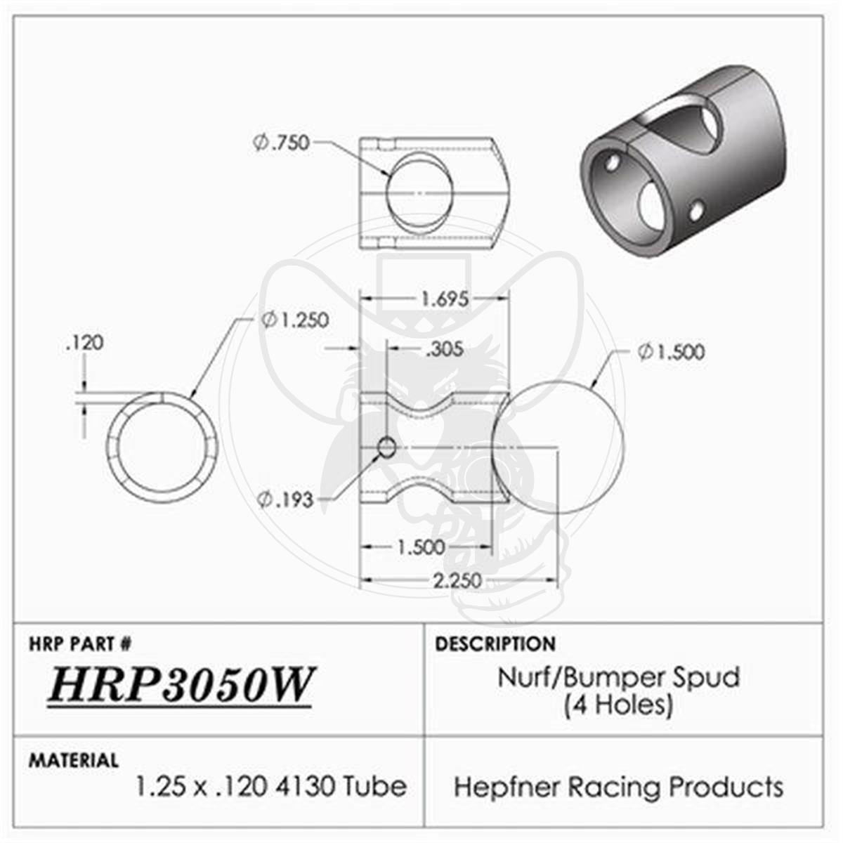 HRP SPRINT NERF & BUMPER BAR SPUD 4130 1.25" OD X .120" .150" COPE