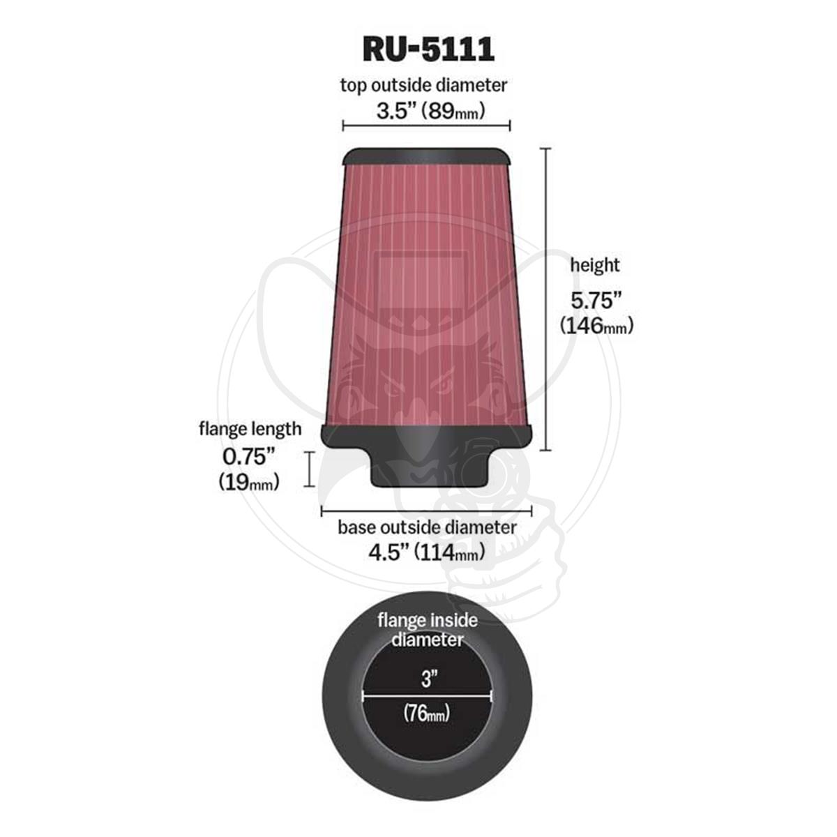 RU-4650 K&N Universal Clamp-On Air Filter