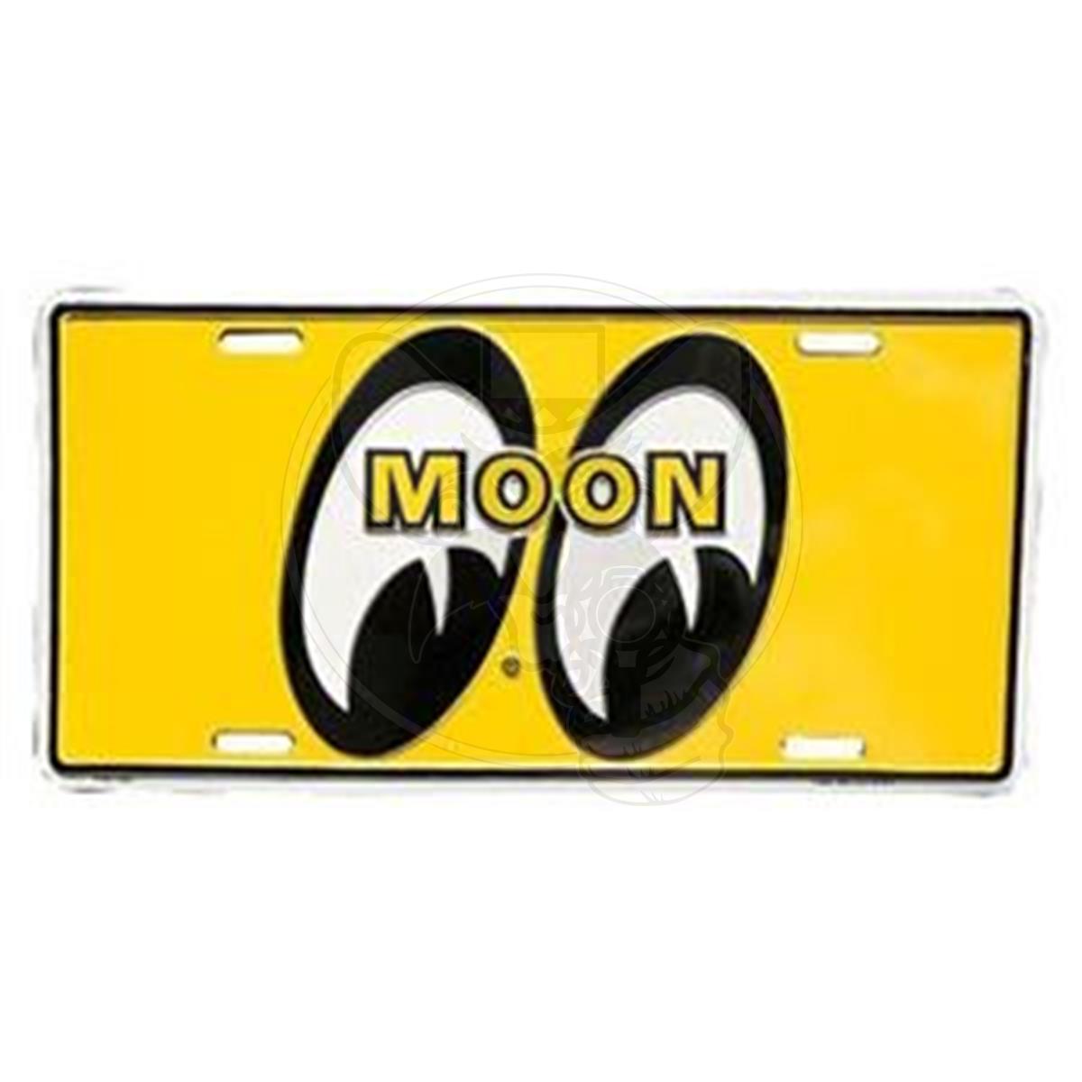 MOONEYES METAL NOVELTY LICENSE PLATE YELLOW WITH MOONEYES EYES
