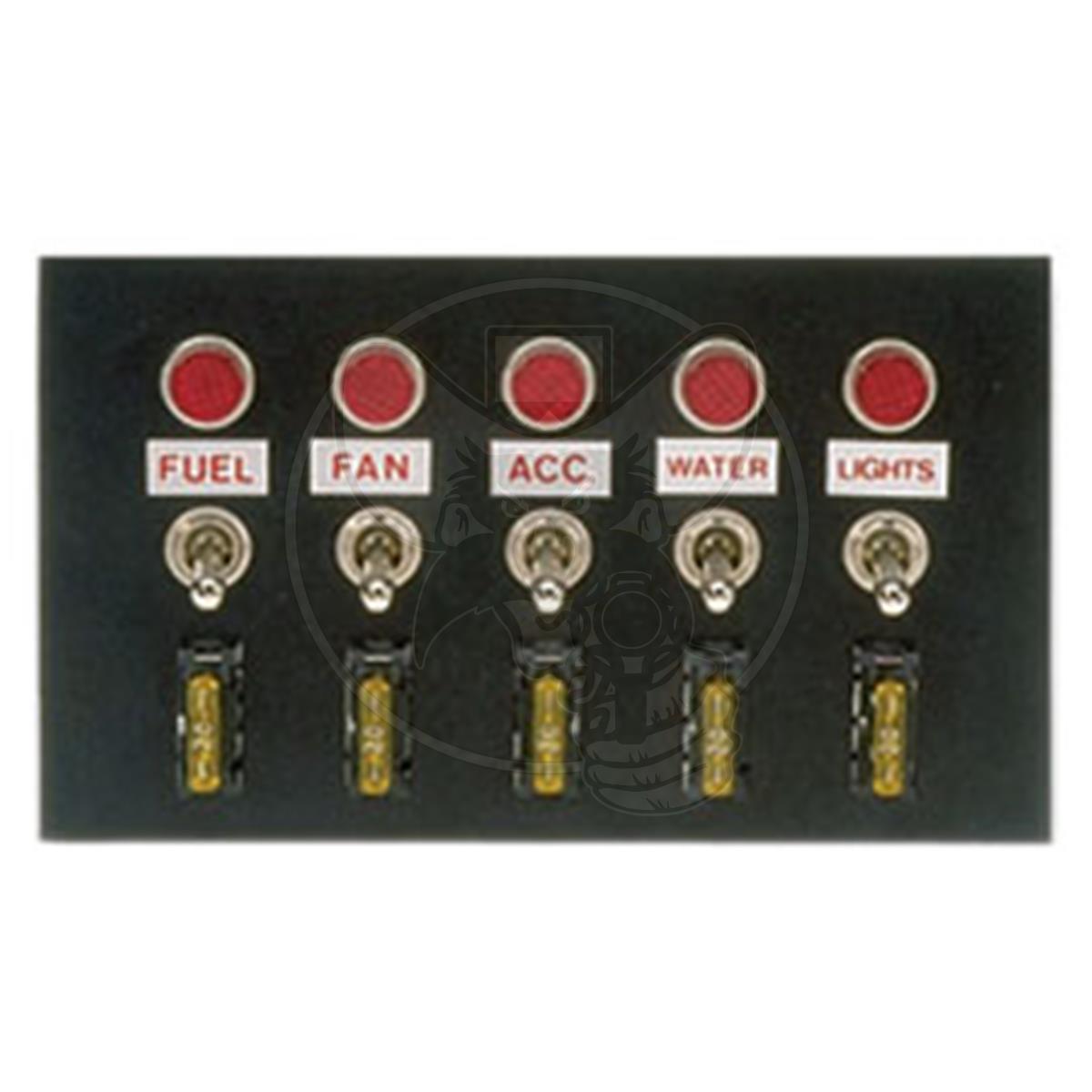 MO74134 - MOROSO SWITCH PANEL 5 ON/OFF SWITCHES WITH LIGHTS & FUSES