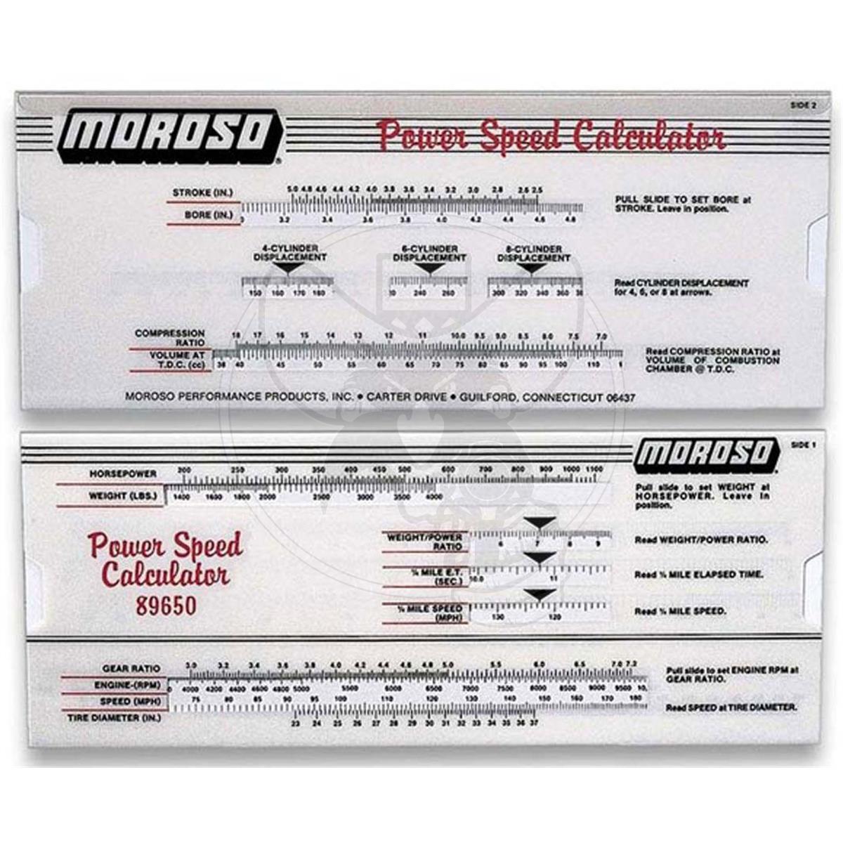 Moroso Technical Data Sheet 89650; Power Speed Calculator 