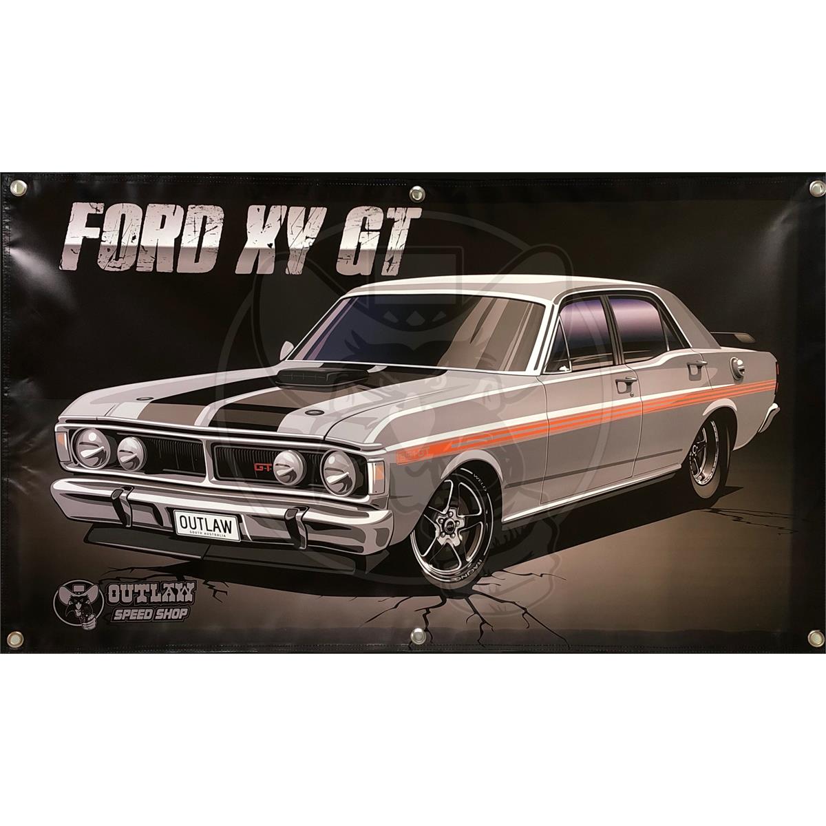 OUTLAW BANNER 1200MM X 700MM FITS FORD XY GT FALCON SILVER